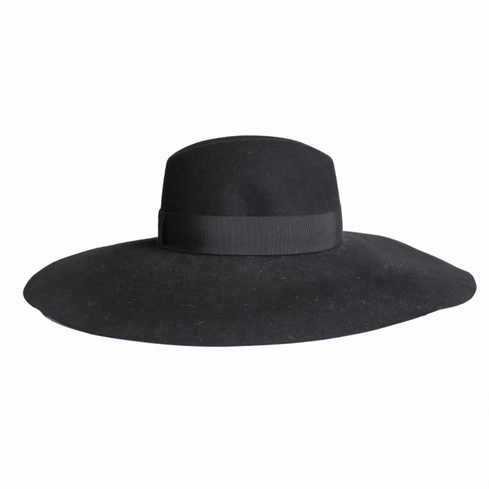 Saint Laurent Hat Wide Brim Oversized Black Rabbit Fur Felt Hedi Slimane Size 56